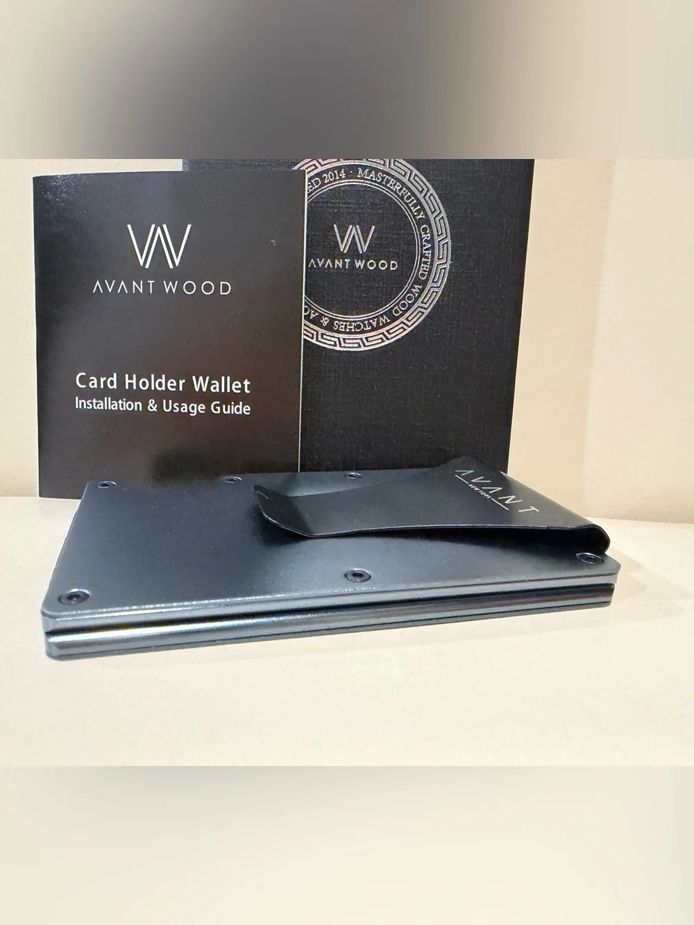 NEW Avant Wood Metal Card & Money Clip Wallet in Metallic Gray and Black